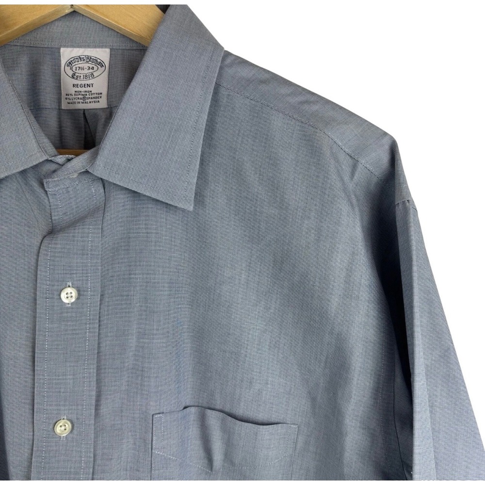 Brooks Brothers Button Down Shirt Mens 17.5 34 Blue Regent‎ Non-Iron Stretch
